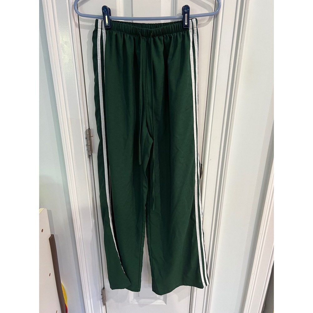 SHEIN Womens Green Side Stripe Wide Leg Track Pants Elastic Waist Size M 6
